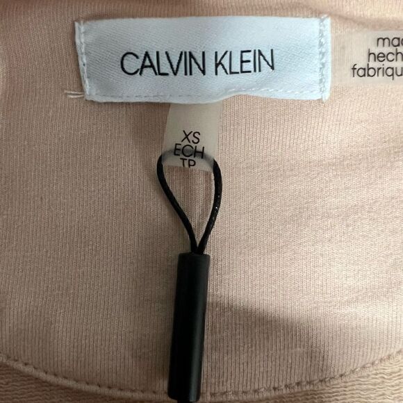 Calvin Klein Sweatshirt Crew Neck Blush Pink Tan Gathered Sleeves CK Logo XS - Picture 7 of 16